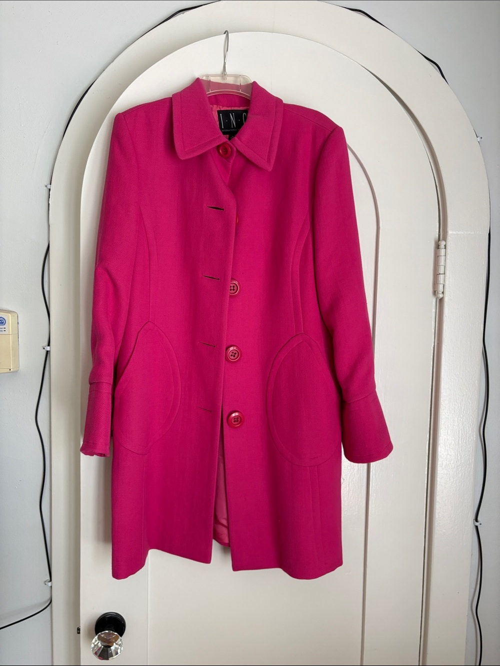 INC International Concepts Vibrant Fuchsia Single-Breasted Pea Coat
